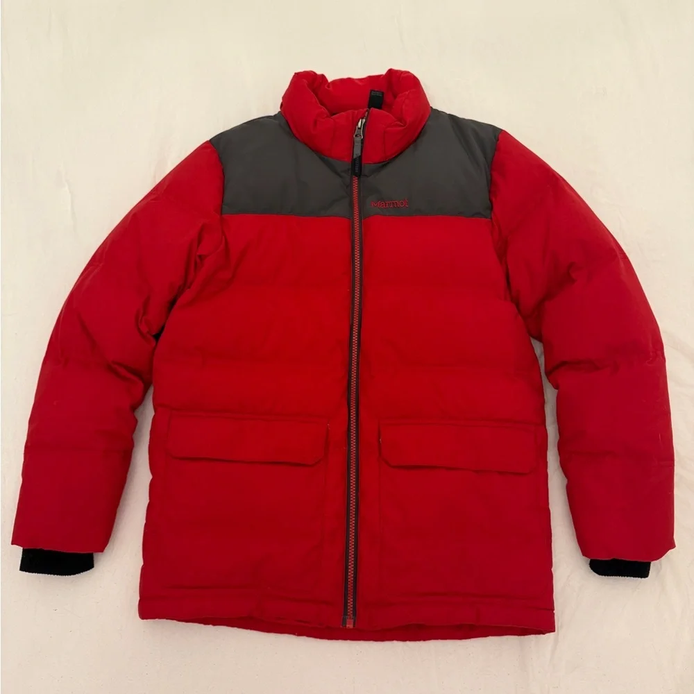 Marmot Red and Dark Gray Puffer Jacket - Picture 1 of 8